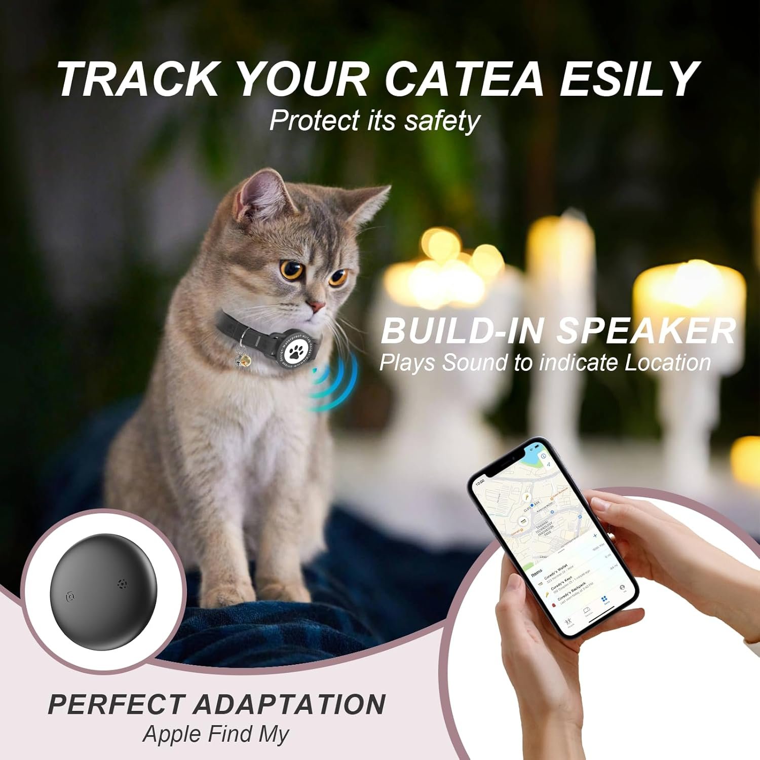 Cat Tracker Collar con GPS y LED para Gatos